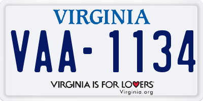 VA license plate VAA1134