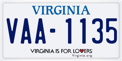 VA license plate VAA1135