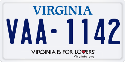 VA license plate VAA1142