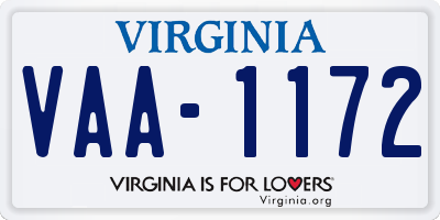 VA license plate VAA1172