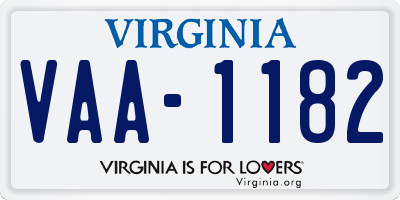 VA license plate VAA1182