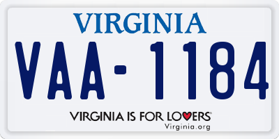 VA license plate VAA1184