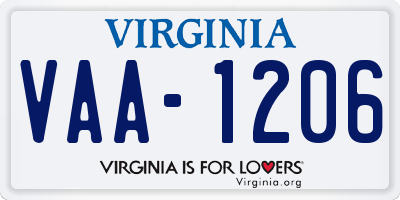 VA license plate VAA1206