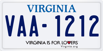 VA license plate VAA1212