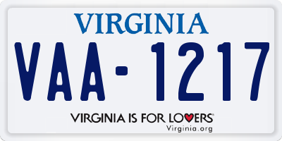 VA license plate VAA1217
