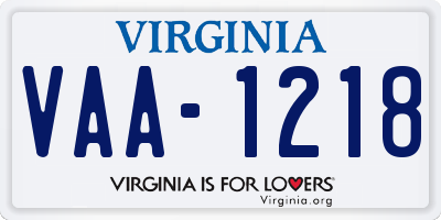 VA license plate VAA1218