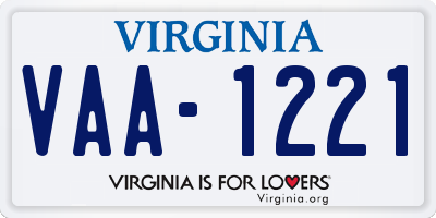 VA license plate VAA1221