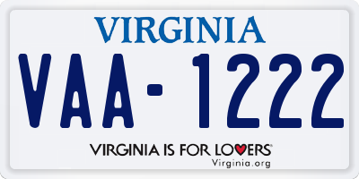 VA license plate VAA1222