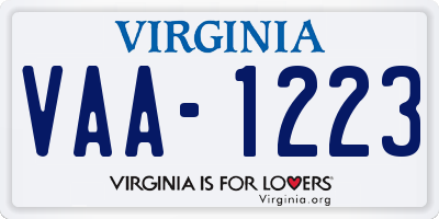 VA license plate VAA1223