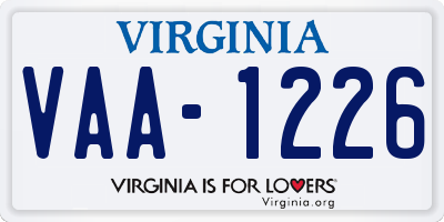 VA license plate VAA1226