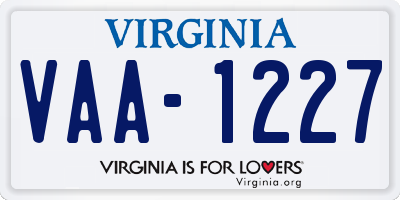 VA license plate VAA1227