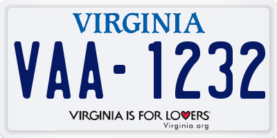 VA license plate VAA1232