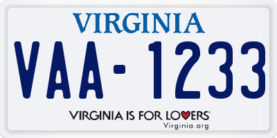 VA license plate VAA1233