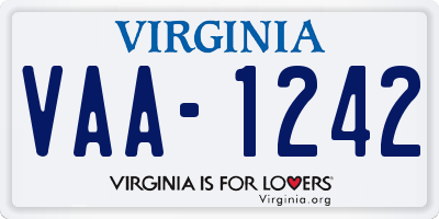 VA license plate VAA1242