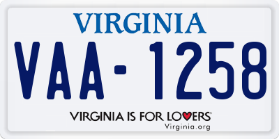 VA license plate VAA1258