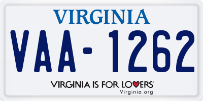 VA license plate VAA1262