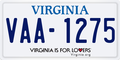 VA license plate VAA1275