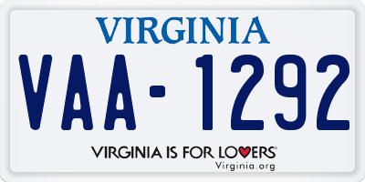 VA license plate VAA1292