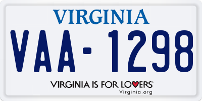 VA license plate VAA1298