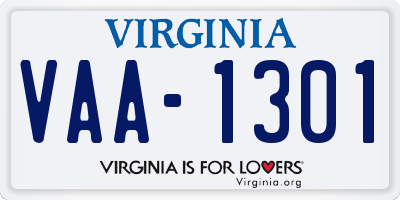 VA license plate VAA1301