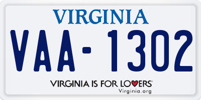 VA license plate VAA1302