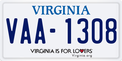 VA license plate VAA1308