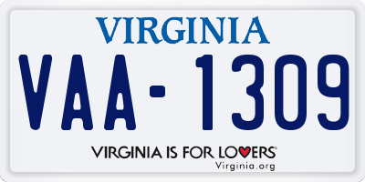 VA license plate VAA1309