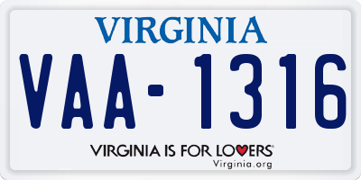 VA license plate VAA1316