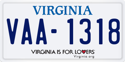 VA license plate VAA1318