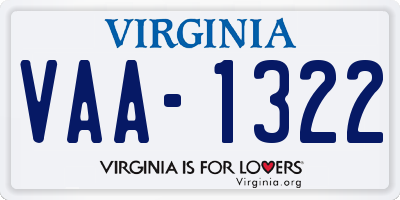 VA license plate VAA1322