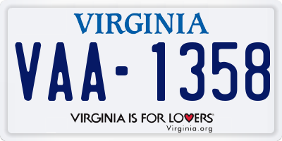 VA license plate VAA1358