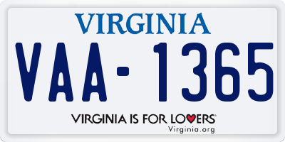 VA license plate VAA1365