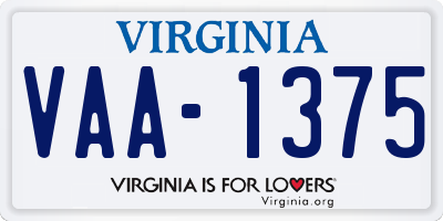 VA license plate VAA1375