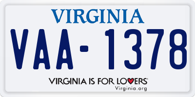 VA license plate VAA1378