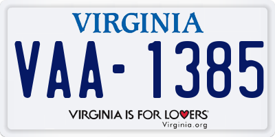 VA license plate VAA1385