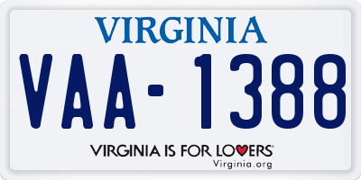 VA license plate VAA1388