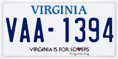VA license plate VAA1394