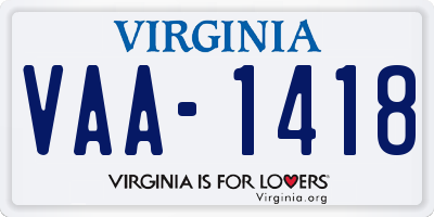 VA license plate VAA1418