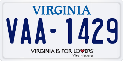 VA license plate VAA1429