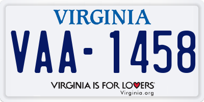 VA license plate VAA1458