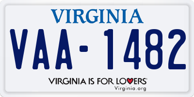 VA license plate VAA1482