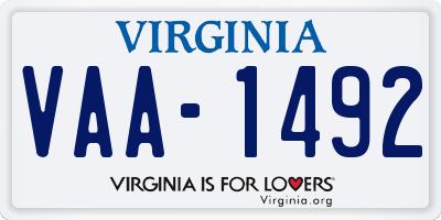 VA license plate VAA1492