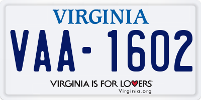 VA license plate VAA1602