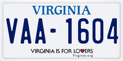 VA license plate VAA1604
