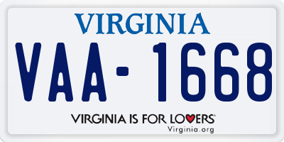 VA license plate VAA1668