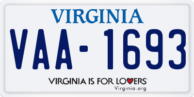 VA license plate VAA1693