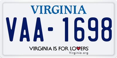 VA license plate VAA1698