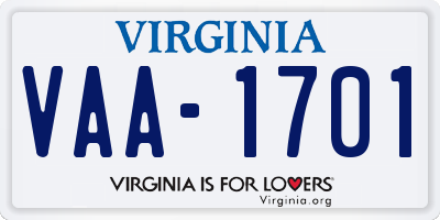 VA license plate VAA1701