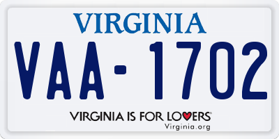 VA license plate VAA1702