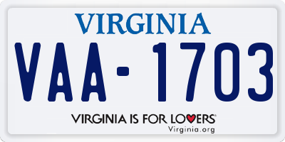 VA license plate VAA1703